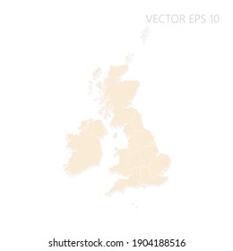 Blank map of United Kingdom High detailed Set Sail Champagne silhouettes. White outline. Vector illustration EPS10.