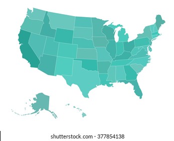 Blank map of United states of America. Vector illustration in blue-green shades on white background.