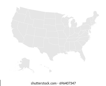 Blank map of United states of America. Vector illustration in grey on white background.