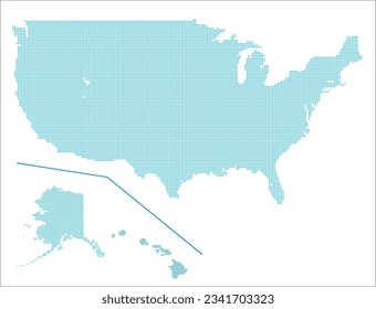 Mapa en blanco de los Estados Unidos representados por puntos, silueta de mapa en blanco