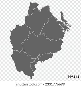 Blank map Uppsala County  of  Sweden. High quality map Uppsala County on transparent background for your web site design, logo, app, UI.  Sweden.  EPS10.