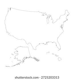 Leere Karte der USA einzeln auf weißem Hintergrund. Vektorgrafik