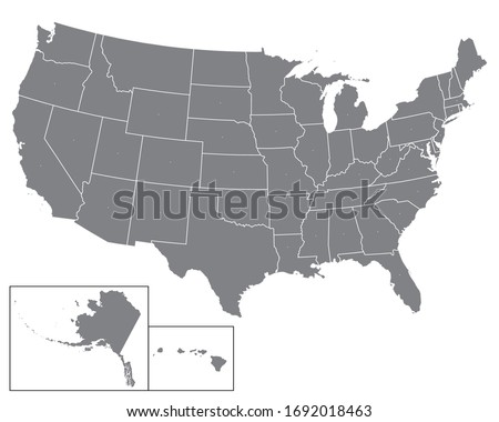 Blank map USA.  United States of America. States of USA map. High detailed gray vector map of USA  white background for your web site design, logo, app, UI. Stock vector. EPS10.  