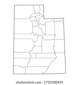 Mapa en blanco de Utah con sus condados aislados sobre fondo blanco. Ilustración vectorial