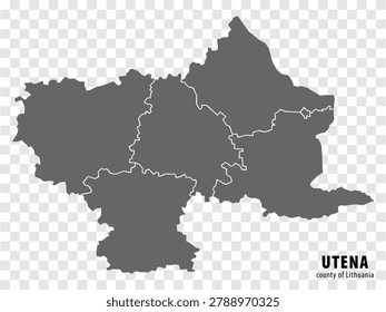 Blank map Utena County  of  Lithuania. High quality map Utena County on transparent background for your web site design, logo, app, UI.  Lithuania.  EPS10.
