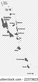 Blank map of Vanuatu.  Every island map is with titles. High quality map Vanuatu  on transparent background for your  design, logo, app, UI.  Oceania.  EPS10.