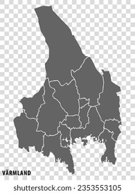 Blank map Varmland County of  Sweden. High quality map Varmland County on transparent background for your web site design, logo, app, UI.  Sweden.  EPS10.