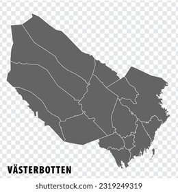 Blank map Vasterbotten County  of  Sweden. High quality map Vasterbotten County on transparent background for your web site design, logo, app, UI.  Sweden.  EPS10.