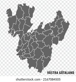 Blank map Vastra Gotaland County von Schweden. Hochwertige Karte Vastra Gotaland County auf transparentem Hintergrund für Ihr Web-Site-Design, Logo, App, UI.  Schweden.  EPS10.