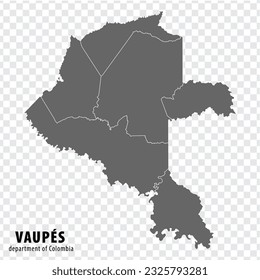 Blank map Vaupes  Department of Colombia. High quality map Vaupes  with municipalities on transparent background for your web site design, logo, app, UI. Colombia.  EPS10.