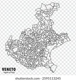 Blank map Veneto of Italy. High quality map Region Veneto with municipalities on transparent background for your web site design, logo, app, UI.  EPS10.