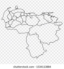 Blank map of Venezuela. High quality map Venezuela with provinces on transparent background for your web site design, logo, app, UI. Stock vector.  EPS10. 