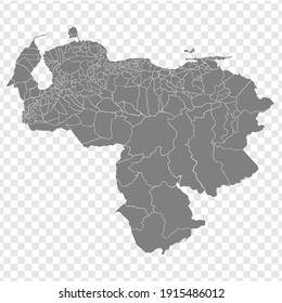 Blank map  of Venezuela. Municipalities of Venezuela map in gray. High detailed vector map of Venezuela on transparent background for your web site design, logo, app, UI.  EPS10.