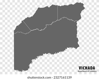 Blank map Vichada Department of Colombia. High quality map Vichada  with municipalities on transparent background for your web site design, logo, app, UI. Colombia.  EPS10.