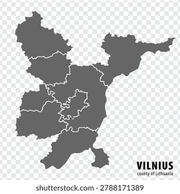 Blank map Vilnius  County  of  Lithuania. High quality map Vilnius County on transparent background for your web site design, logo, app, UI.  Lithuania.  EPS10.