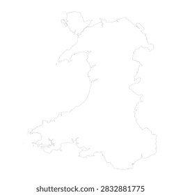 Blank map of Wales isolated on white background. Vector illustration