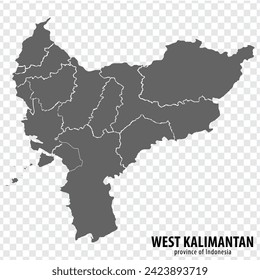 Blank map West Kalimantan  province of Indonesia. High quality map West Kalimantan with municipalities on transparent background for your web site design, logo, app, UI. Republic of Indonesia.  EPS10.