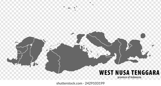 Blank map West Nusa Tenggara province of Indonesia. High quality map West Nusa Tenggara with municipalities on transparent background for your web site design, logo, app, UI. Republic of Indonesia.  