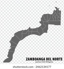 Blank map Zamboanga del Norte of Philippines. High quality map Province of Zamboanga del Norte with districts on transparent background for your web site design, logo, app, UI. Philippines. EPS10.