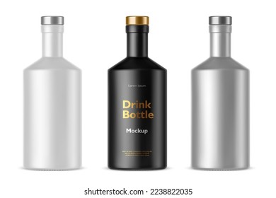 Blank matte glass ceramic alcohol drink bottles mockup set isolated on white background. Realistic vector illustration