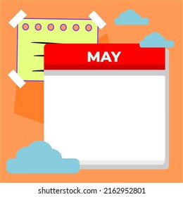 Blank May Single Calendar Template And Blank Sticky Notes. Templates Suitable For Social Media Content.