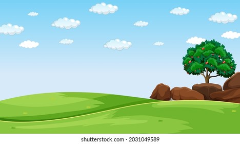 Blank meadow landscape scene at daytime illustration
