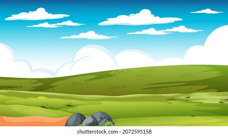 Blank meadow landscape scene at daytime illustration