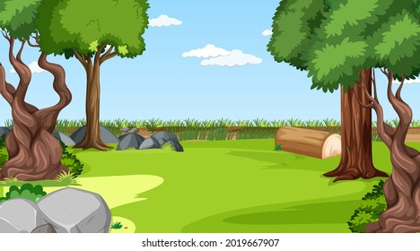 Escena paisajística de Blanche Meadow con muchas ilustraciones arbóreas