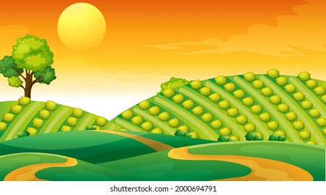 Escena paisajística de la pradera en blanco al atardecer