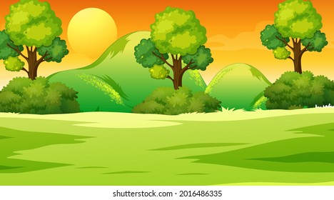 Blauer Wiesenlandschaftszaun zur Sonnenuntergangszeit