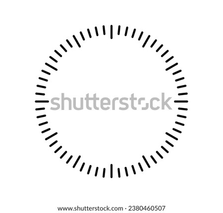 Blank mechanical clock face divided into seconds and minutes. Round meter scale. Watch dial. Timer template. Simple clock face. Vector illustration on white background.