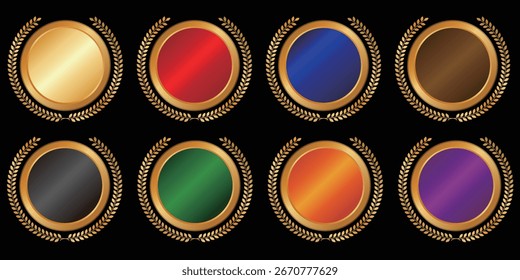Blank Medal Vector Set with Laurel Wreath Frame