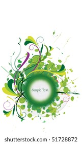 blank medallion on abstract grunge & floral background with fresh green colors