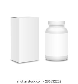Blank medicine bottle with box with realistic isolated on white background vector illustration