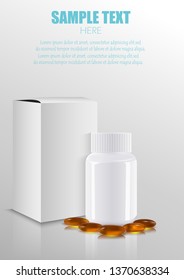 Blank medicine medical packaging package paper box with plastic bottle and pills