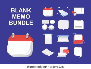 blank memo bundle illustration set. paper, letter, card, receipt, note, dairy. Vector drawing. Hand drawn style.