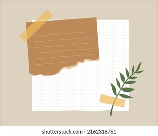 Blank memo template isolated on light background. Striped notes, blank notebooks, and torn notes. Template for presentation, diary, message, advertising. Flat vector illustration.