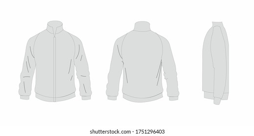 Blank men's bomber jacket vector with zipper in front, back and side views.