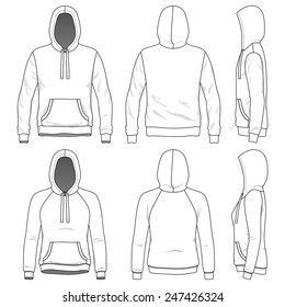 Blank Men's and Women's hoodies in front, back and side views