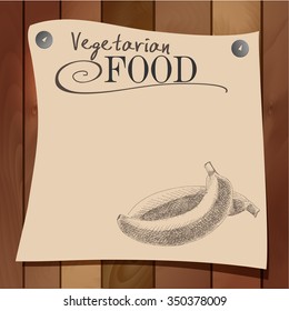 Blank menu with a monochrome picture banana. Vector illustration.