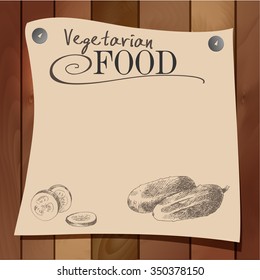 Blank menu with a monochrome picture cucumber. Vector illustration.