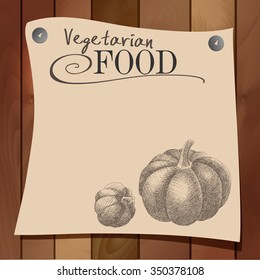Blank menu with a monochrome picture pumpkin. Vector illustration.