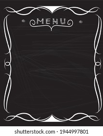 Blank menu on blackboard, handwriting letters and frame, vector 