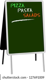 blank menu on sandwich board for italian food,free copy space