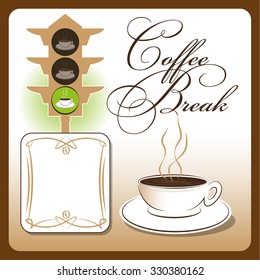 Blank menu and prices a cup of coffee in a restaurant. Time for coffee Cup. Vector illustration