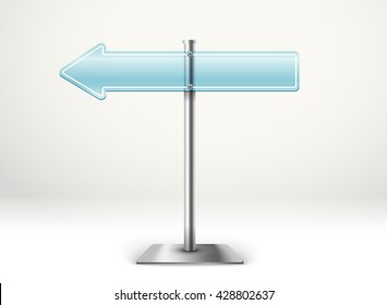 Blank metal glass arrow board. Template for a text. Direction to the left