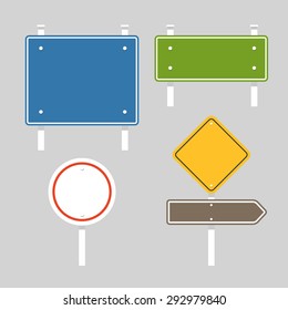 Blank metal information boards set. Flat design