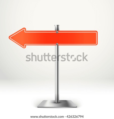 Blank metal red arrow board. Template for a text. Direction to the left