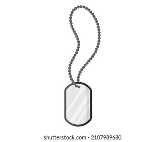 Blank Metal Silver Military Badge Or Soldier Pendant With Chain For Identification And Engraving Name And Blood Type. Military Concept For Army, Soldiers And War. Vector Cartoon Isolated Illustration.