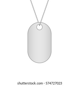 Blank metal tags hanging on a chain. Military dog tag. Isolated on white background. Vector illustration.